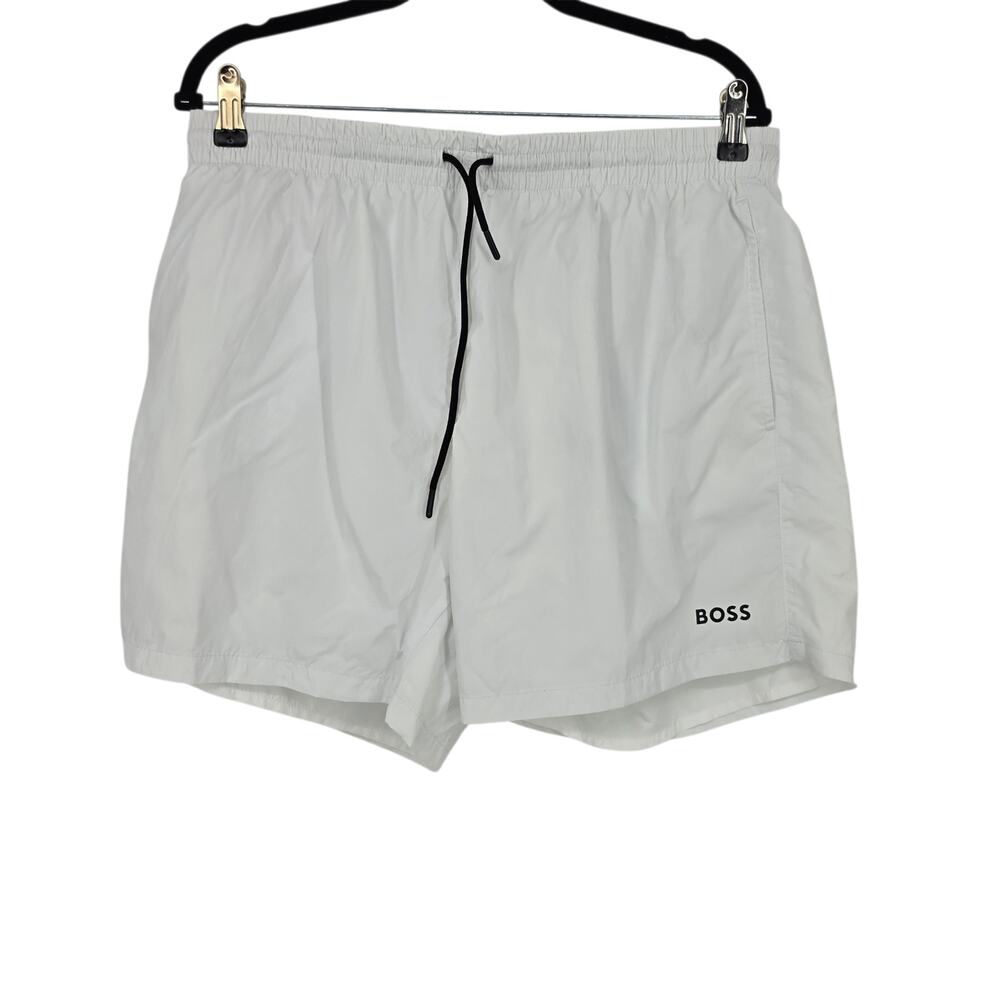 NWT Boss Beach By Hugo Boss White Lee 5" Elastic Drawstring Swim Trunks Size 2XL
